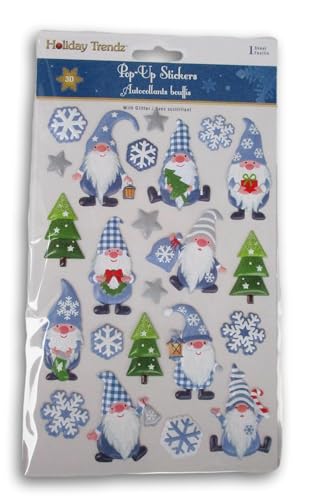 Puffy Gnomes 3D Glitzer Aufkleber - Weihnachten Pop-Up Aufkleber zum Basteln, Kartenherstellung, Scrapbooks - 22 Stück (Blau) von Christmas Crafts