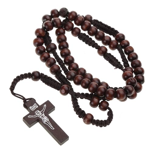 Christol Holzperlen Kreuz Rosenkranz Halskette Perle zum Aufhängen Anhänger für Männer Frauen Unisex Beten Meditation Geschenkzubehör von Christol