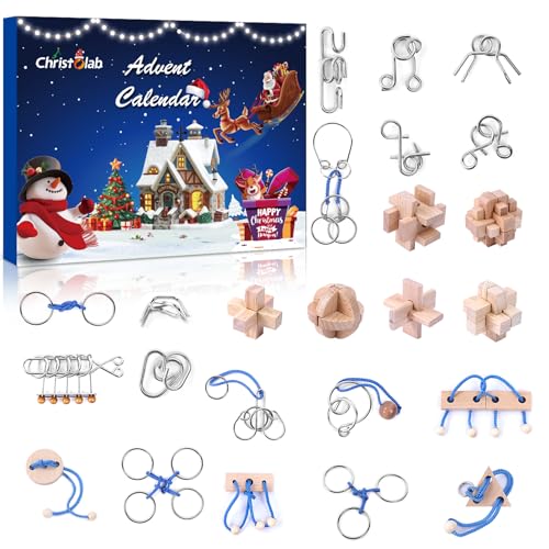 Christolab Adventskalender 2024 für Kinder, Weihnachts-Countdown-Kalender, 24 Stück Gehirn-Teaser-Puzzles aus Holz und Metall, für Jugendliche und Erwachsene, Weihnachtsgeschenke, von Christolab