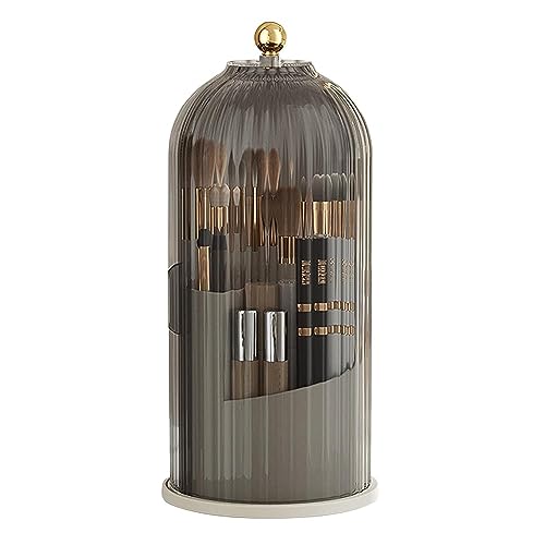 Chrrapte Make Up Kosmetik Organizer, 360 drehbarer Make-up-Pinselhalter, Organizer, transparent, staubdicht, Make-up-Pinsel-Organizer mit Deckel für Schminktisch, Badezimmer, Schlafzimmer (grau) von Chrrapte