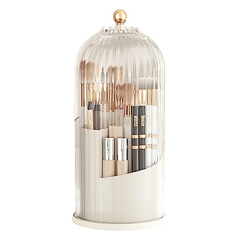 Make Up Kosmetik Organizer, 360 drehbarer Make-up-Pinselhalter, Organizer, transparent, staubdicht, Make-up-Pinsel-Organizer mit Deckel für Schminktisch, Badezimmer, Schlafzimmer (transparent) von Chrrapte