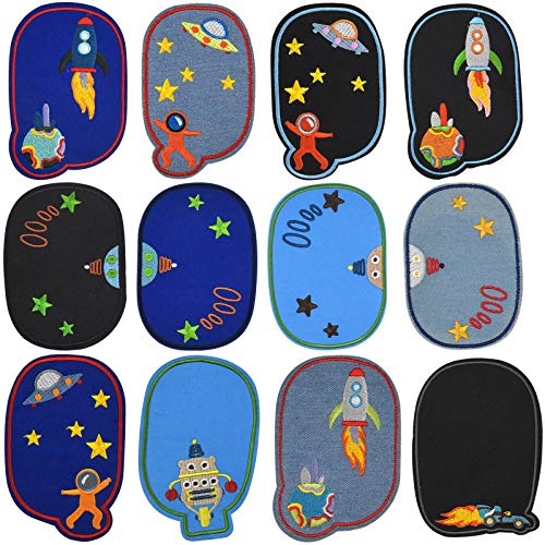 Chstarina 12 Stück Raum Astronaut Patches zum Aufbügeln, Universum Knie Aufnäher Patches Aufbügelflicken Bügelflicken Kinder Flicken zum Aufbügeln für DIY T-Shirt Jeans Kleidung Taschen von Chstarina