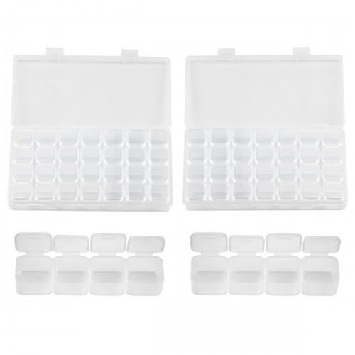 Chstarina 2 Stück 28 Fächer Sortierbox transparent, Aufbewahrungsbox mit Deckel, Kunststoff Sortierboxen für Kleinteile, Diamond Organizer Zubehör Boxen für Nägel, Strass, Perlen, Schmuck von Chstarina