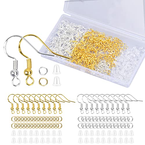 Ohrring Haken 600 Stück DIY Ohrhänger Schmuckherstellung Ohrhaken Ohrring Haken Rohlinge mit Durchsichtigen Ohrring Sicherheitsrücken und Biegeringen für DIY Schmuckherstellung Ohrhänger, Silber&Gold von Chstarina