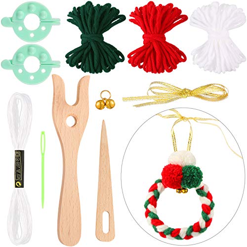 Chuangdi 2 Stücke Hölzerne Häkelnadel Strickgabel Webwerkzeug Zubehör Kinder Weihnachten DIY Bastelset DIY Weihnachtskranz für Weihnachtsdeko von Chuangdi