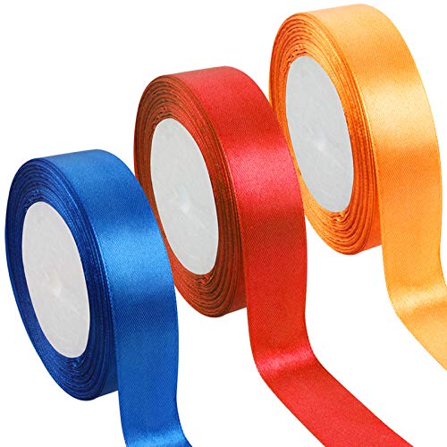 Chudian Satinband, 3 Rolle Geschenkband Orange Blau Rot 22mx 2.5cm Schleifenbänder Hochzeitdekoration Dekobänder Schrägband Nahtband Köperband Satin Band zum Nähen Kunst Basteln Geschenkverpackungen von Chudian