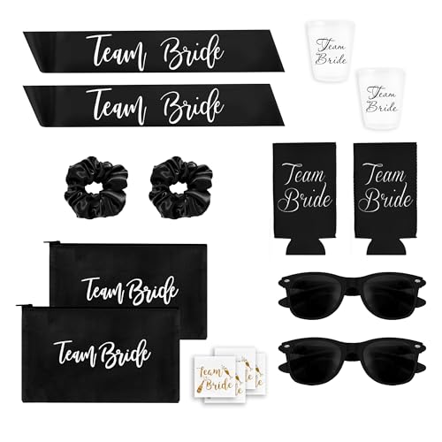 16 Stück Bachelorette Party Favors Dekorationen Zubehör Zubehör Spiele Brautdusche Dekorationen Bachelorette Tassen Sonnenbrillen Dekorationen Schärpe Tattoos Koozies (16, Schwarz) von Chug Buddy