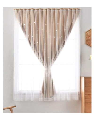 Chukamalilayi Nordischer Verdunkelungsvorhang, einfarbig, Fenstervorhänge, ausgeschnittener glitzernder Sternendruck, doppellagig, elegante Vorhänge mit Tüllschichten, für Kinderzimmer, Schlafzimmer, von Chukamalilayi