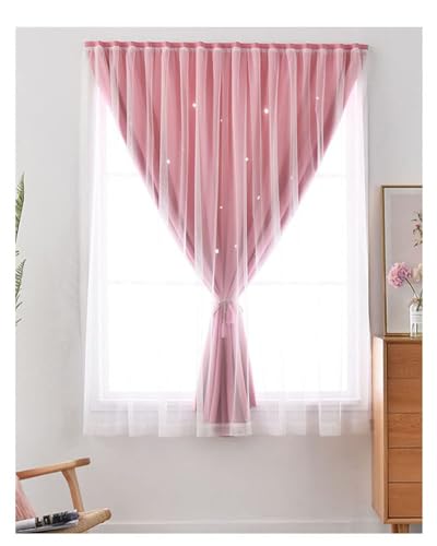 Chukamalilayi Nordischer Verdunkelungsvorhang, einfarbig, Fenstervorhänge, ausgeschnittener glitzernder Sternendruck, doppellagig, elegante Vorhänge mit Tüllschichten, für Kinderzimmer, Schlafzimmer, von Chukamalilayi