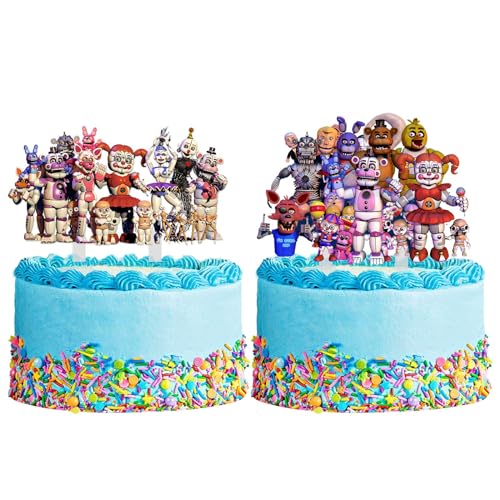 FNAF Geburtstagsparty-Zubehör-Set, Geburtstagsbanner, 1 Luftballons, 1 großer Kuchenaufsatz, 7 FNAF-Charakter-Kuchenaufsätze, 24 Luftballons – FNAF-Themenparty-Dekorationen (Fnaf Typea+b) von Chukamalilayi
