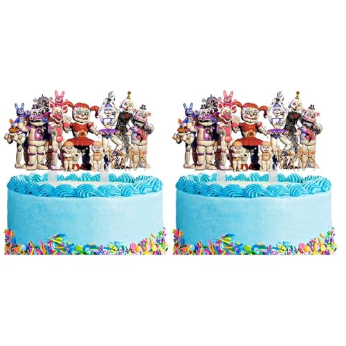 FNAF Geburtstagsparty-Zubehör-Set, Geburtstagsbanner, 1 Luftballons, 1 großer Kuchenaufsatz, 7 FNAF-Charakter-Kuchenaufsätze, 24 Luftballons – FNAF-Themenparty-Dekorationen (Fnaf Typea 2 Stück) von Chukamalilayi
