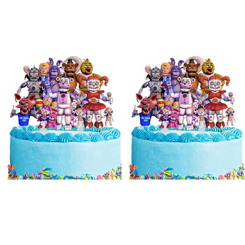 FNAF Geburtstagsparty-Zubehör-Set, Geburtstagsbanner, 1 Luftballons, 1 großer Kuchenaufsatz, 7 FNAF-Charakter-Kuchenaufsätze, 24 Luftballons – FNAF-Themenparty-Dekorationen (Fnaf Typeb 2 Stück) von Chukamalilayi