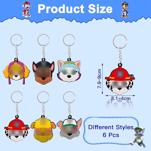 Chukua 6Pcs Dog Schlüsselanhänger Kinder Figuren Key Ring Hund Patrol Schlüsselringe Silikon Anime Schlüsselbund Anhänger für Geburtstag Party Mitgebsel Kindergeburtstag Dekoration Fans Spielzeug von Chukua