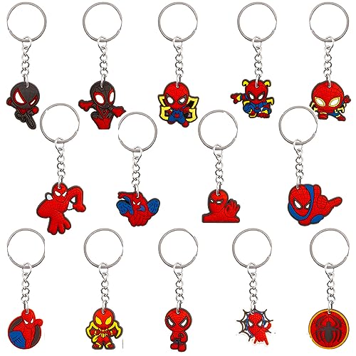 Chukua 14Pcs Spider Schlüsselanhänger Kinder- Mitgebsel Kindergeburtstag Schlüsselringe Silikon Anime Anhänger Schlüsselbund für Give Aways kindergeburtstag Gastgeschenke Party Geschenk Spielzeug von Chukua