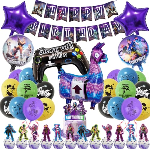 Luftballon 40 PCS Videospiel Folienballons, Spiel Thema Geburtstag Party Dekorationen, 6 Spiel Folienballons, 20 Latex-Ballons, 13 Cake Toppers von Chukua