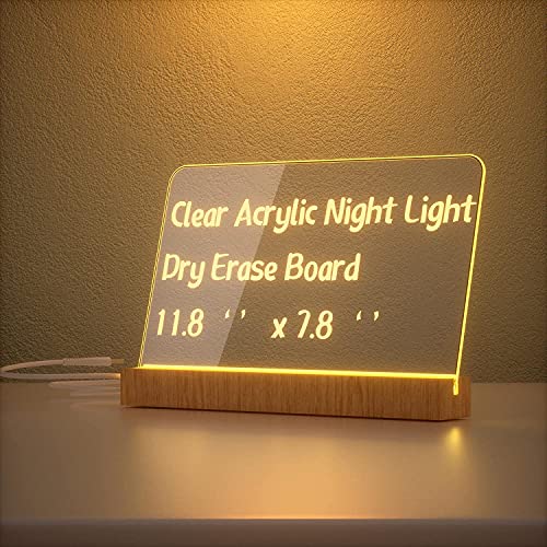 Chulovs Acryl trocken abwischbare Tafel Nachtlicht Transparente Notiztafel Acryl Buchstabenbrett 30.48x20.32cm Geeignet für DIY Inklusive 8 trocken abwischbaren Markern (Weiß) von Chulovs