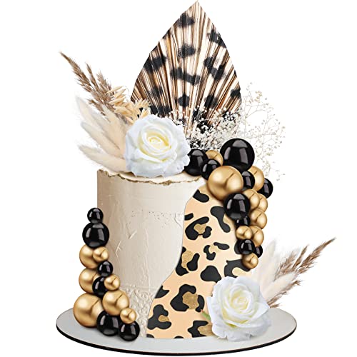 51 Stück Boho-Kuchendekorationen Palmblätter Blumen Kuchen Dekorationen Mini-Kugeln Cupcake Getrocknetes Schilfgras Kuchen Dekor für Boho Zuhause Hochzeit Babyparty Baby Junge Mädchen Geburtstag Mottoparty Supplies von Chunful