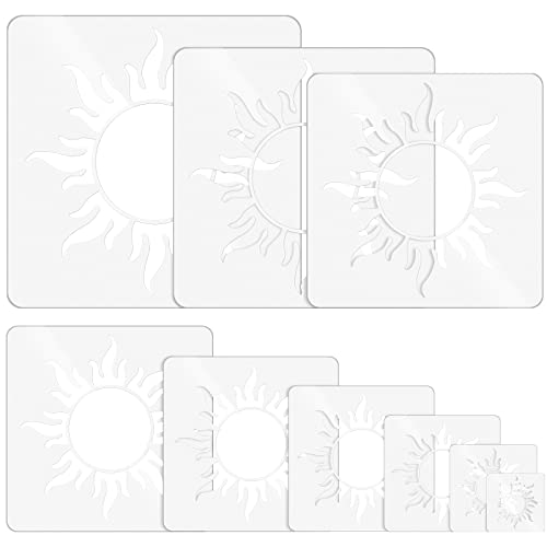 9 Stück Sonnenschablone, wiederverwendbare Sonnenschablone, Dekorations-Vorlage, Kunststoff, quadratisch, Sonne, Zeichnen, Malschablonen zum Bemalen von Holz, Stoff und Bastelprojekte, 9 Größen von Chunful