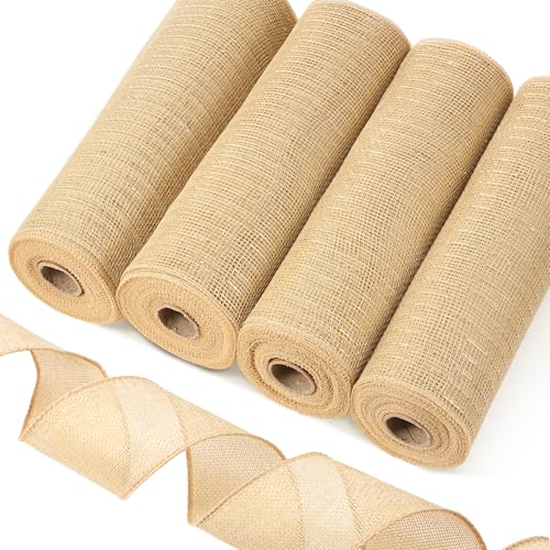 Chunyin 5 Rollen natürliches Jute-Netzband für Thanksgiving, Herbst, verdrahtet, Poly-Leinenband, 9 m pro Rolle, für DIY-Kränze, Girlanden, Schleifen, Urlaub, Party, handgefertigte Dekoration, von Chunyin