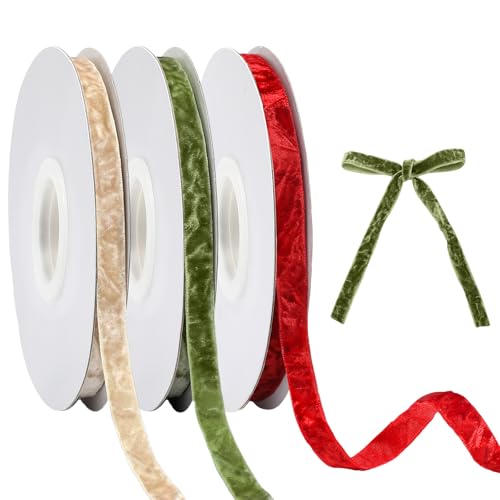 Chunyin Samtband zum Erntedankfest, 0,95 cm, Weinrot, Moosgrün, Khaki, Samtband, Spule für Weihnachtsbaumschmuck, Geschenkverpackungen, Kränze, Dekoration, Einladungen, Urlaubsdekoration, von Chunyin