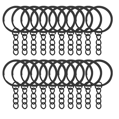 50 x Schlüsselanhänger mit geteilter Kette, 2,8 cm (1,1 Zoll) Schlüsselketten mit offenem Sprungringverbinder für Schmuckherstellung, Handwerk (schwarz) von Chuyau