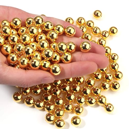 Chuyau 150 Stück goldene Perlen mit Loch, runde Perlen zum Basteln, lose Perlen zur Schmuckherstellung, künstliche Perlen für Armbänder, Halsketten, Ohrringe, Schlüsselanhänger, Zubehör, DIY von Chuyau