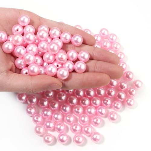 Chuyau 150 Stück rosa Perlen mit Loch, runde Perlen zum Basteln, lose Perlen zur Schmuckherstellung, künstliche Perlen für Armbänder, Halsketten, Ohrringe, Schlüsselanhänger, Zubehör, DIY von Chuyau