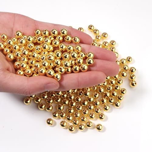 Chuyau 500 Stück goldene Perlen mit Loch, runde Perlen zum Basteln, lose Perlen zur Schmuckherstellung, künstliche Perlen für Armbänder, Halsketten, Ohrringe, Schlüsselanhänger, Zubehör, DIY von Chuyau