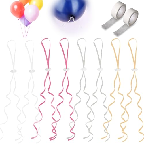 200 Stück Ballonverschlüsse mit Polyband, Luftballonverschlüsse für Ballons, Ballonband mit Schnellverschluss, Luftballon Schnur für Geburtstag Hochzeit Party Weihnachten（Gold，Silbrig，Weiß，Rosa） von CiShow