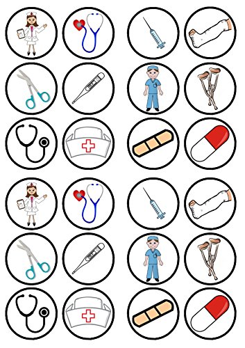 24 x Cupcakedekorationen mit Krankenschwestern-Motiv, essbar, vorgestanzt, runde Oblaten, Kuchendekorationen, stehend, UNCUT von Cian's Cupcake Toppers Ltd