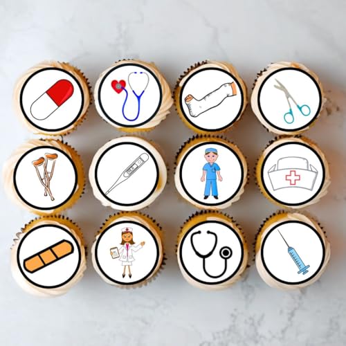 24 x Cupcakedekorationen mit Krankenschwestern-Motiv, essbar, vorgestanzt, runde Oblaten, Kuchendekorationen, stehend, UNCUT von Cian's Cupcake Toppers Ltd