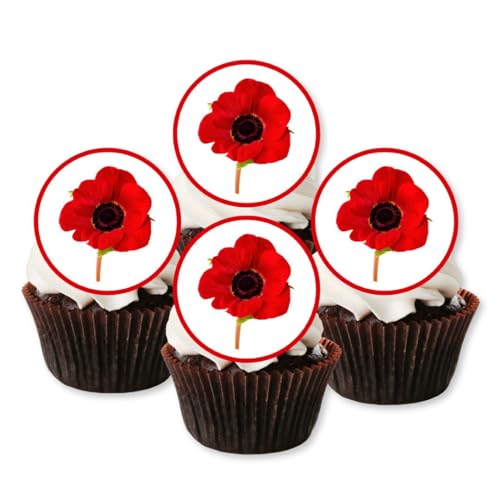 Cupcake-Topper, Mohnblumen, essbar, besonders dick, Vanillegeschmack, 48 Stück von Cian's Cupcake Toppers Ltd