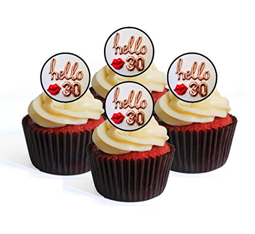 Cupcake-Topper zum 30. Geburtstag, Hello 30, essbar, zum Aufstellen, 24 Stück von Cian's Cupcake Toppers Ltd