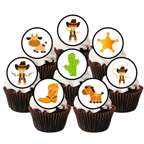 Essbare Cupcake-Topper mit Cowboy-Motiv – Dekoration für Wild-West-Partys und Rodeo-Events – 24 x 4 cm, ungeschnitten von Cian's Cupcake Toppers Ltd