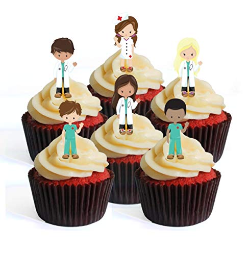 Nurses Mix Krankenschwestern Ärzte Hospital Mix # 3 essbare Cupcake Toppers - Stand Up Waffelkuchen Dekorationen (Packung mit 24) von Cian's Cupcake Toppers Ltd