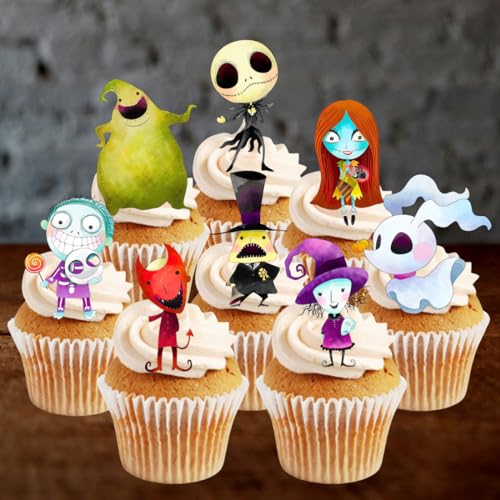 Nightmare Cupcake-Topper, Weihnachtsmotiv, vorgeschnitten, essbare Cupcake-Topper, zum Aufstellen/Liegen, flach, vorgeschnitten, 12 Stück von Cians Cupcake Toppers