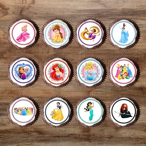 VORGESCHNITTENE Prinzessinnen-Cupcake-Topper, essbare Mini-Prinzessin-Kuchentopper, Prinzessin-Partydekorationen, 3 cm große Prinzessin-Kuchentopper, Prinzessin-Cupcake-Dekorationen (24) von Cians Cupcake Toppers