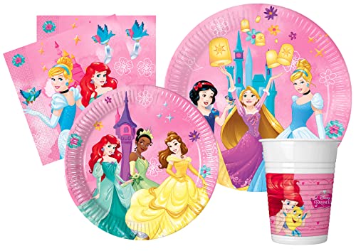 Ciao AZ006 Partygeschirr Disney Princess (Pappteller, Becher, Servietten) Party Tableware Set, 24 Personen von Ciao