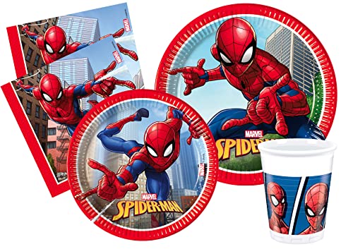 Ciao AZ009 Tableware Crime Fighter for 8 People (44 pcs: Plates, Cups, Napkins) Partygeschirr Party-Set Marvel Spider-Man/Spidey (Pappteller, Bucher, Servietten), Cartoon, Multicolor, 8 Personen von Ciao