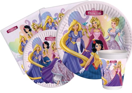 Ciao AZ044 Partygeschirr Party-Set Fairytale Princess/Shimmer and Shine (Pappteller, Bucher, Servietten), Pinke, 24 Personen von Ciao