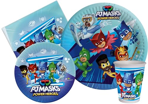 Ciao AZ049 Partygeschirr Party-Set PJ Masks (Pappteller, Bucher, Servietten), Multicolor, 8 Personen von Ciao