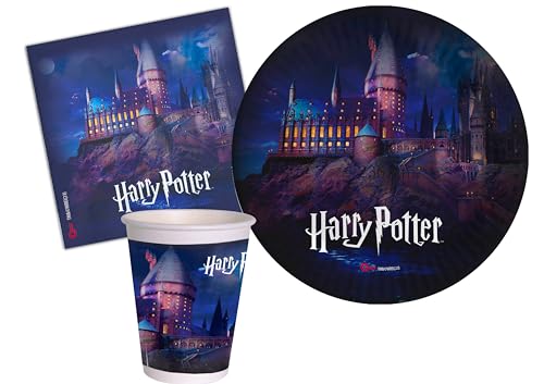 Partygeschirr Party-Set Harry Potter Hogwarts Castle für 8 Personen (36 pcs: 8 Pappteller Ø23cm, 8 Pappteller Ø18cm, 8 Becher 250ml, 20 Servietten 33x33cm) aus eco-friendly kompostierbarem Papier von Ciao