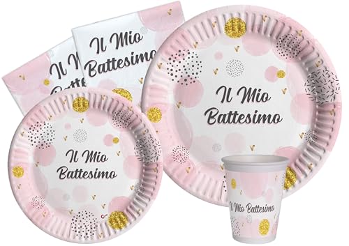 Ciao AZ139 Partygeschirr Party-Set Baby (Pappteller, Bucher, Servietten) in Carta compostabile eco-Friendly, Pinke, 24 Personen von Ciao