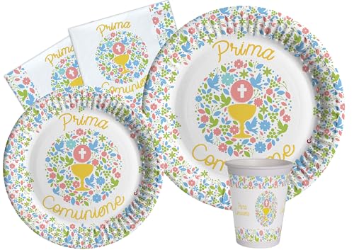 Ciao AZ142 Partygeschirr Party-Set Baby (Pappteller, Bucher, Servietten) in Carta compostabile eco-Friendly, Multicolor, 8 Personen von Ciao