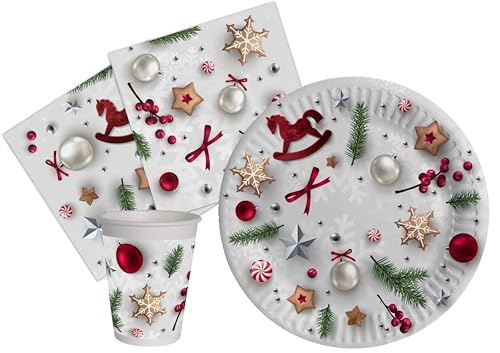 Ciao AZ171 Partygeschirr Party-Set Christmas (Pappteller, Bucher, Servietten), Multicolor, 8 persone von Ciao