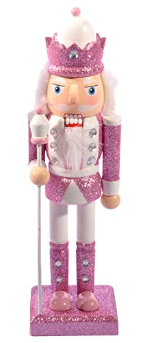 Ciao Christmas Nutcracker Toy Soldier King with Scepter (24cm) Wooden Glittery Decoration, pink/White von Ciao