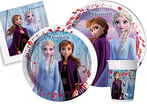 Ciao Partygeschirr Party-Set Disney Frozen II für 8 Personen (44 pcs: 8 Pappteller Ø23cm, 8 Pappteller Ø20cm, 8 Becher 200ml, 20 Servietten 33x33cm) von Ciao