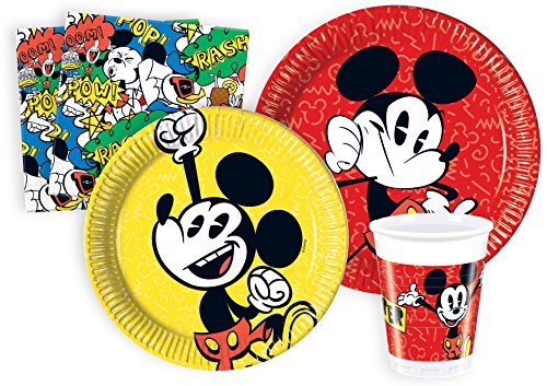 Ciao Y4611 Partygeschirr Party-Set Disney Mickey (Pappteller, Bucher, Servietten), Multicolor, 24 Personen von Ciao