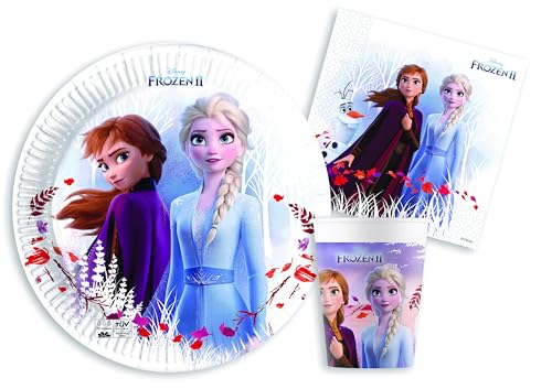 Ciao Y5065 Disney Frozen II in compostable FSC Paper People (88 pcs Plates Ø23cm, Cups, 40 Napkins) Party Tableware Set, Blue, White, 24 Personen von Ciao