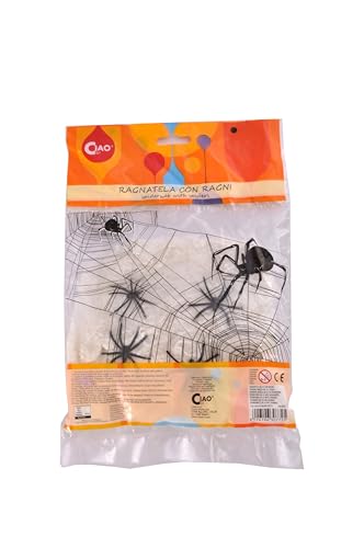 Ciao 30772 Ragnatele Decorative (35 g) Con 4 ragni Cobweb Decoration, Weiß, Schwarz, 35g von Ciao